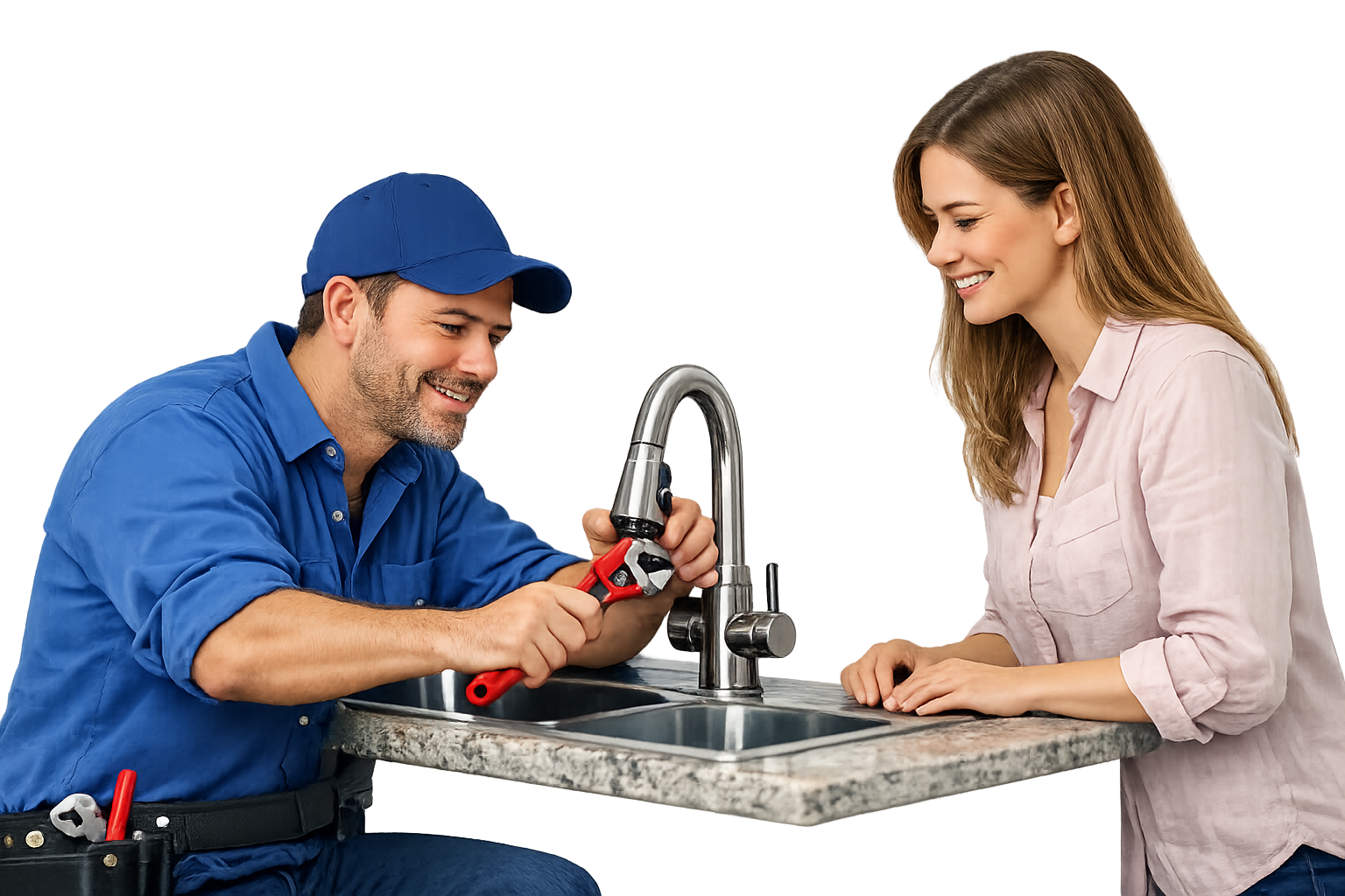 Plumber repairing kitchen faucet