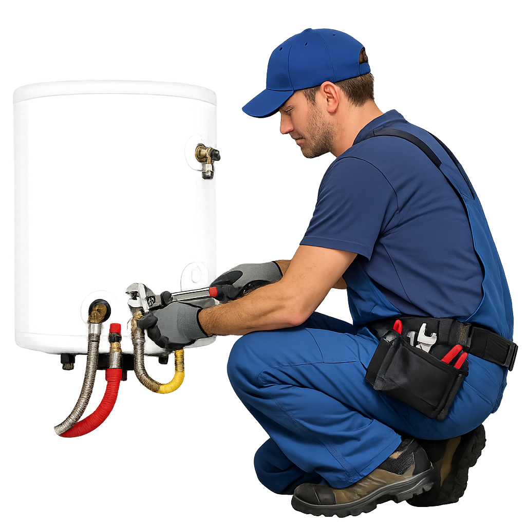 Plumber servicing water heater