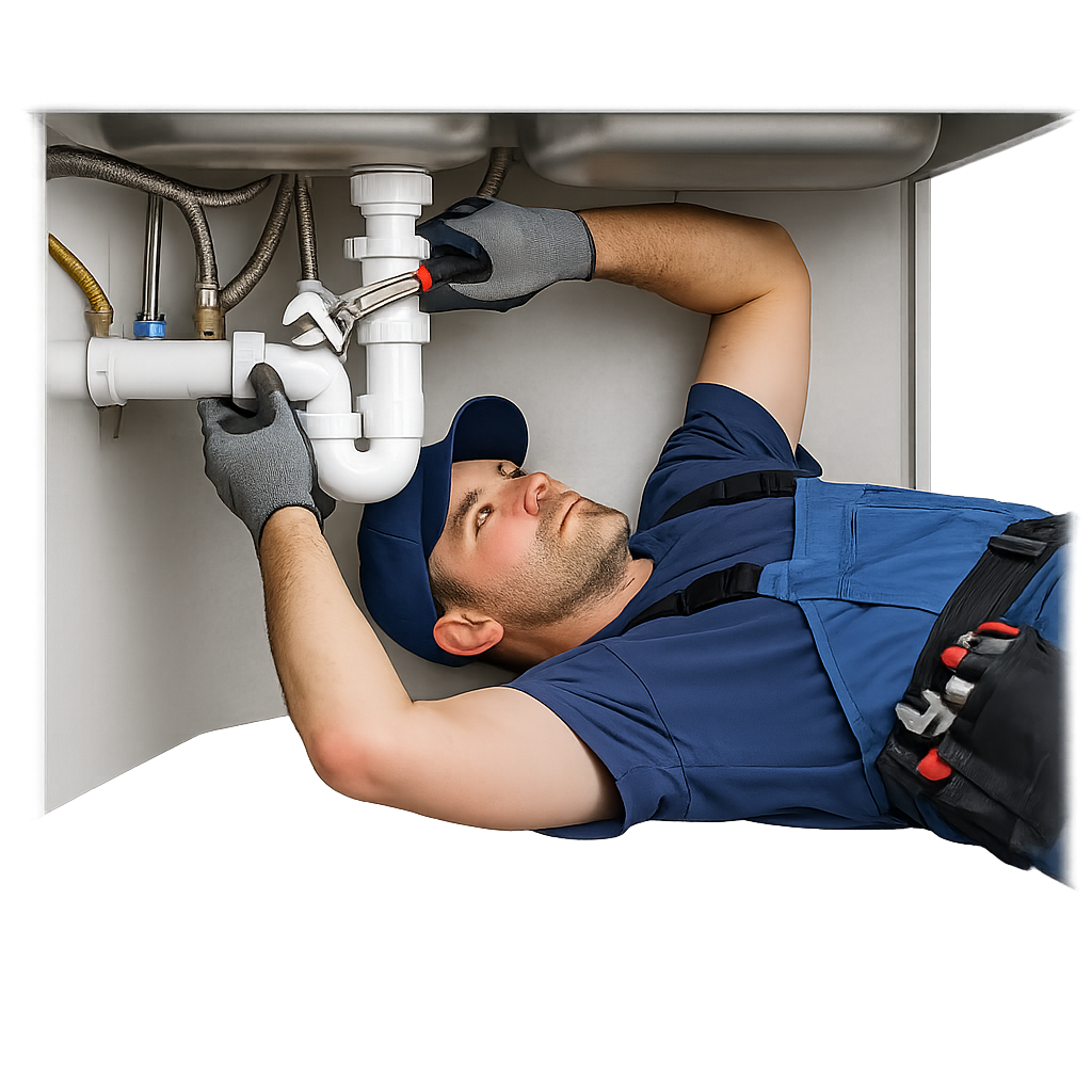 Plumber repairing under sink plumbing